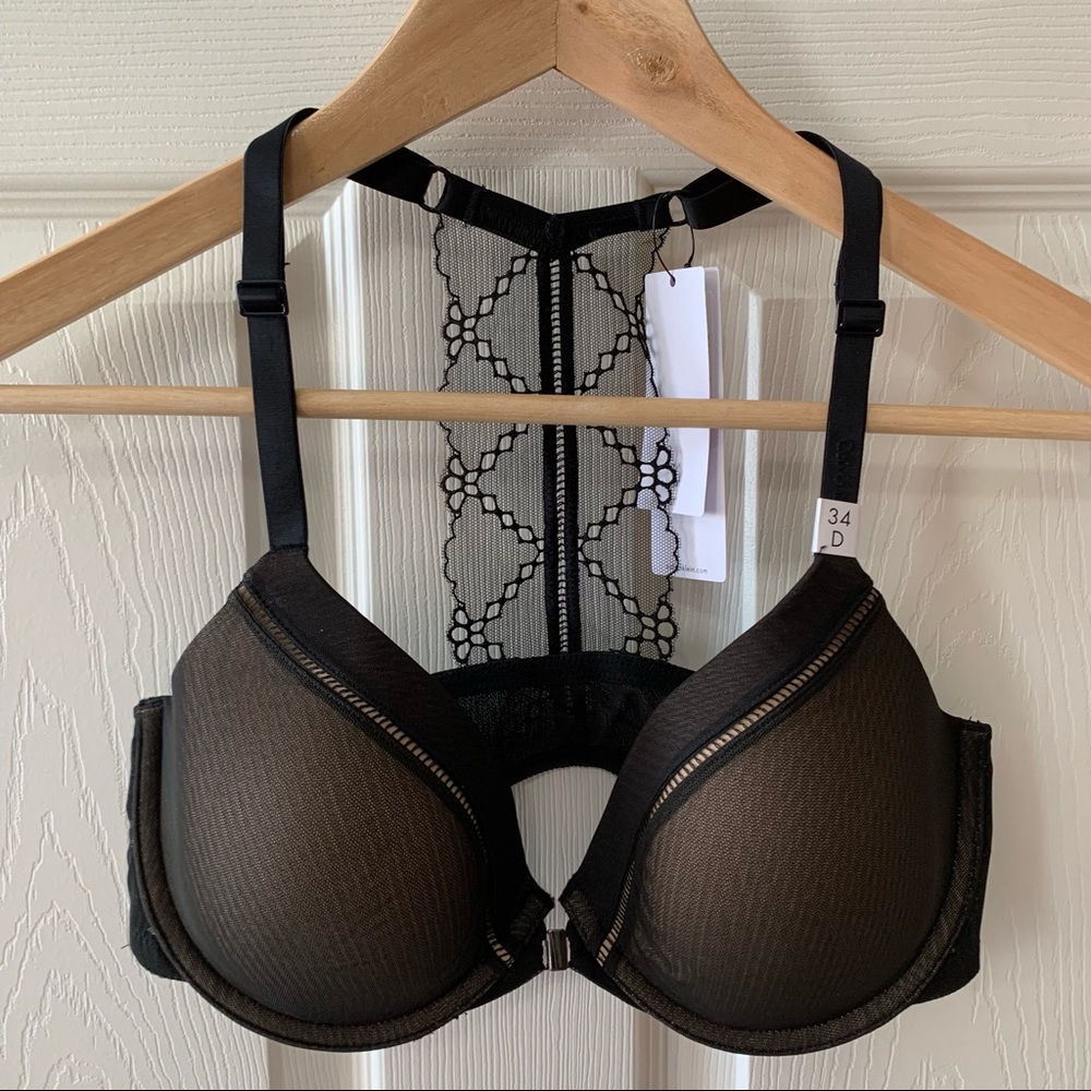 NWT Calvin Klein Lace Racerback Lightly Lined Front Closure Demi Bra